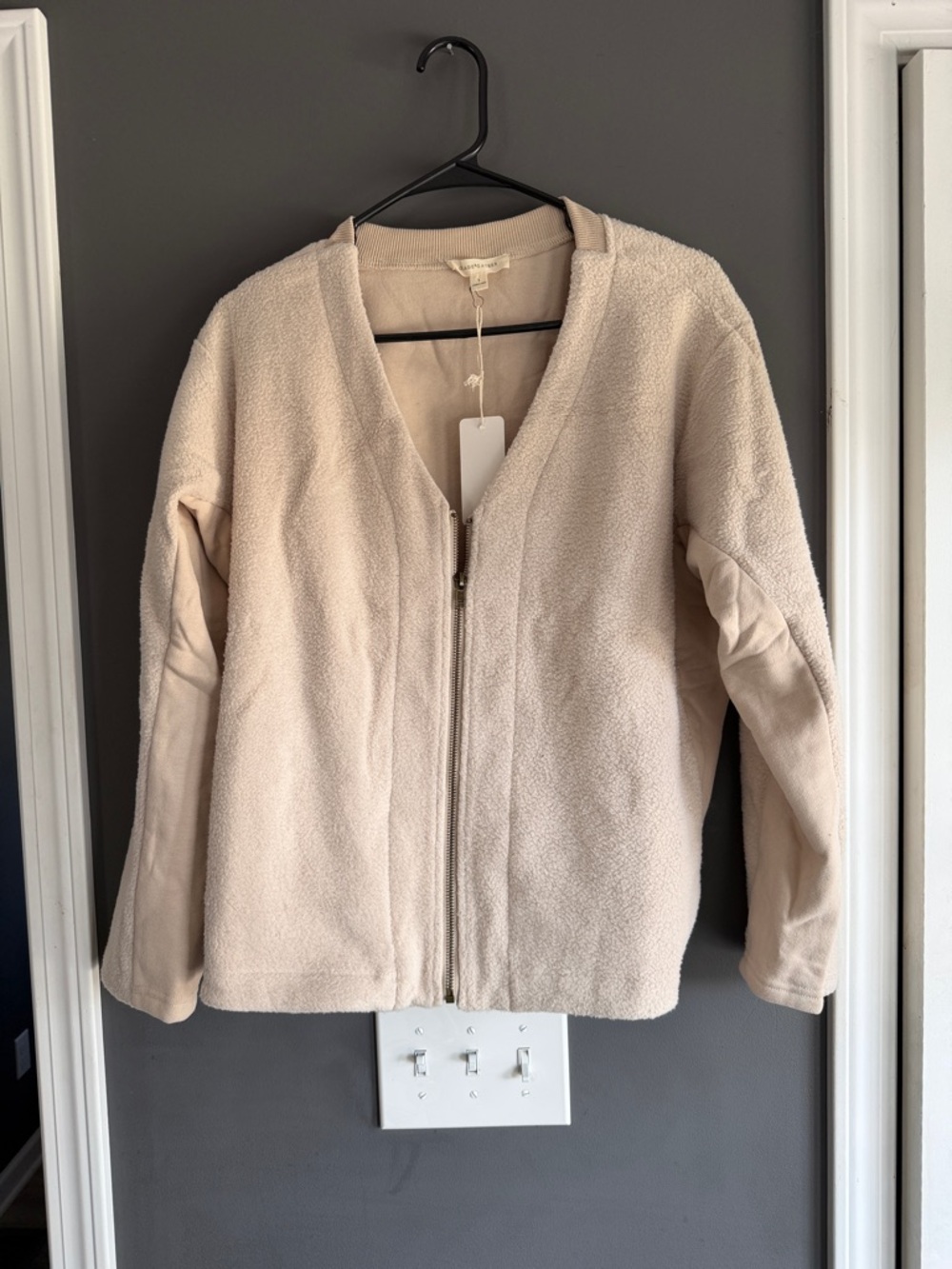 Grade & Gather Zip-Front Cream Teddy Jacket for Women